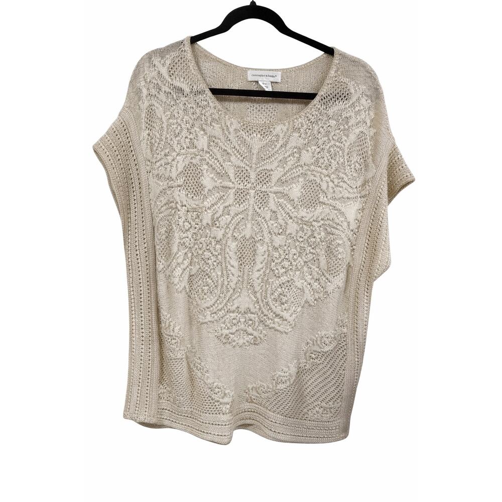 Christopher & Banks Boho Coastal Grandma Crochet Poncho Top Small/Medium Beige